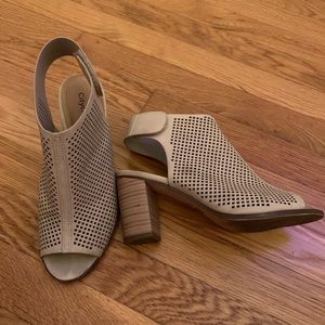Beige Perforated Open Toe Booties (7.5)